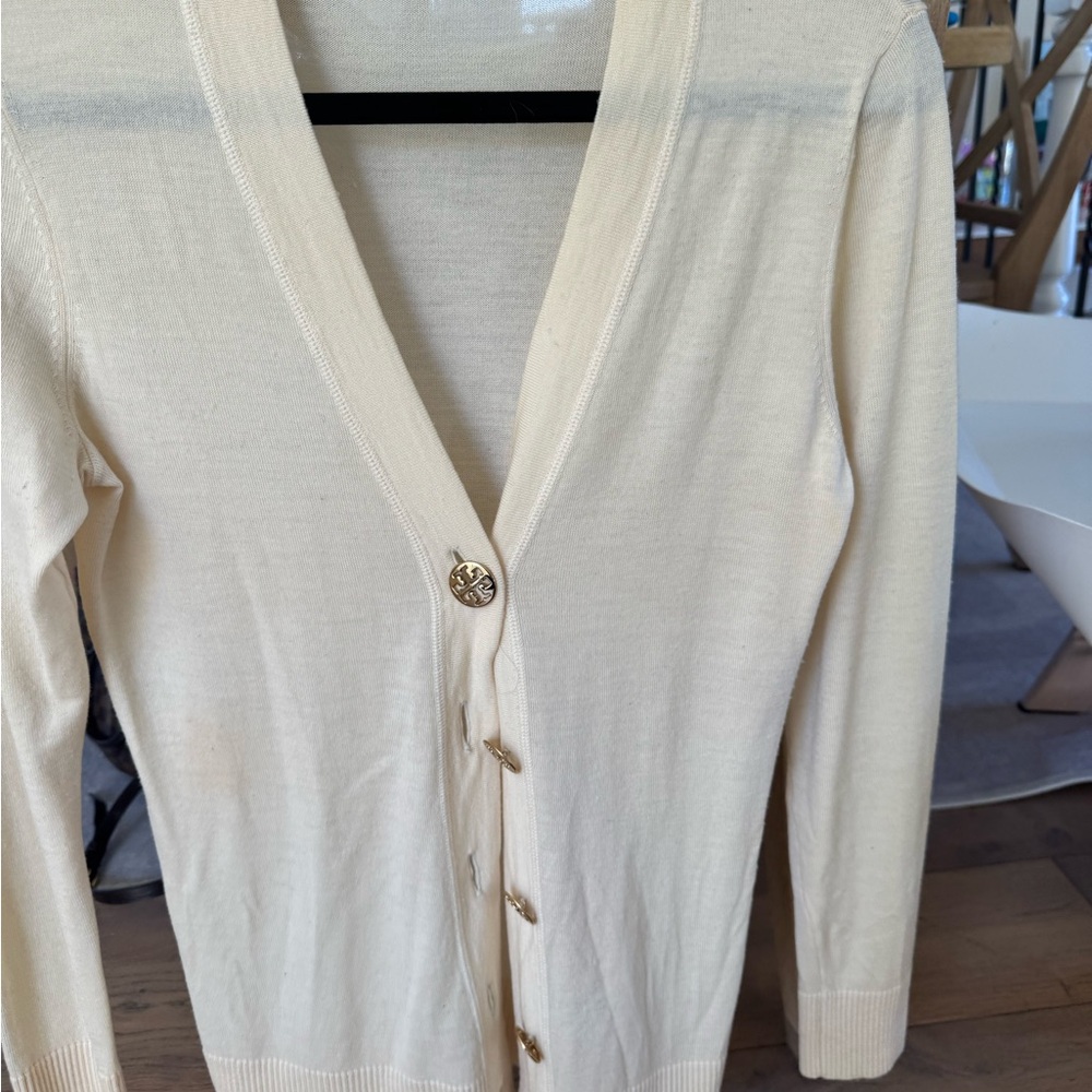 Tory Burch Cream Button-Up Cardigan